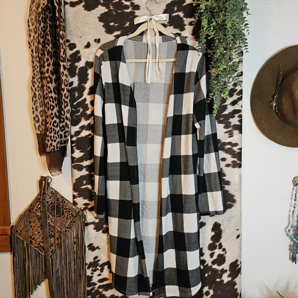 Source Unknown Monochrome Checkered Cardigan